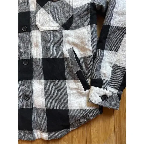 Aeropostale Quilted Flannel Shirt Jacket Women Small Black White Plaid Shacket - Picture 4 of 9